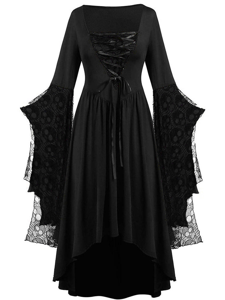 Halloween Skull Print Lace Stitching Dress