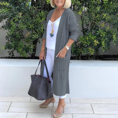 Casual Long Double Pocket Twist Sweater Cardigan