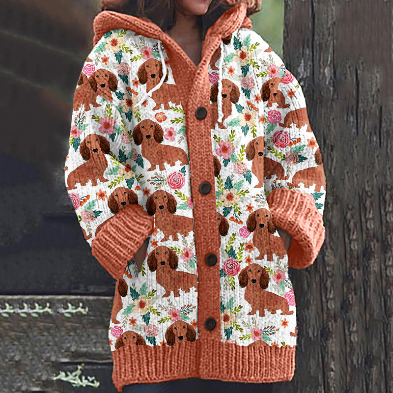 Vintage Floral And Dachshund Art Cozy Cardigan Sweater