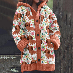 Vintage Floral And Dachshund Art Cozy Cardigan Sweater
