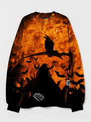 Grim Reaper & Raven Art Vintage Halloween Washed Sweatshirt