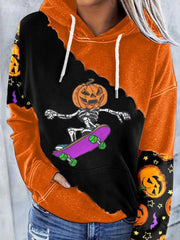 Halloween Pumpkin Face Print Long Sleeve Hoodie