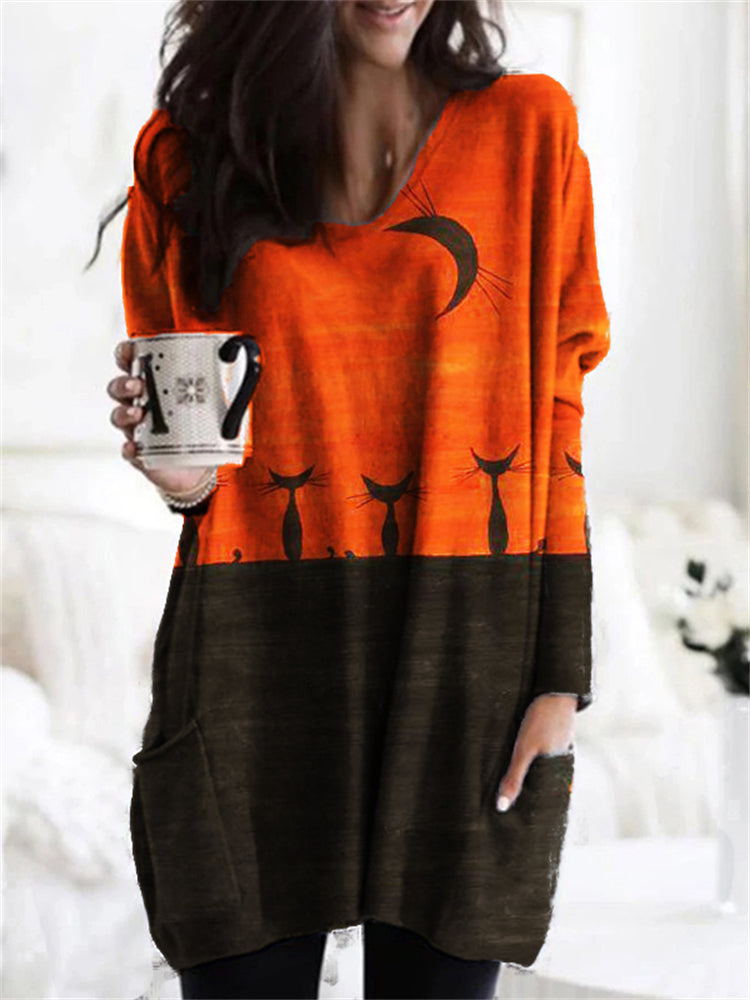 Halloween Black Cats Contrast Color T Shirt
