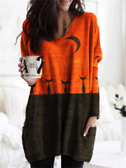 Halloween Black Cats Contrast Color T Shirt