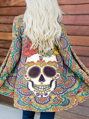 Casual Mandala Skull Print Cardigan