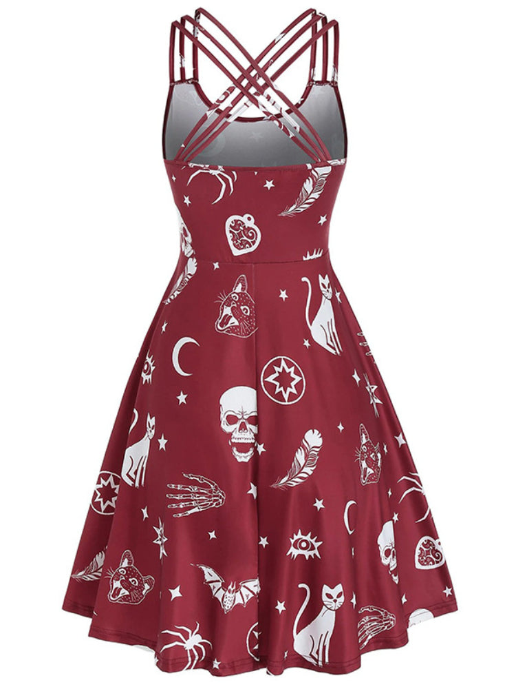 Halloween Inspired Print Sleeveless Mini Dress