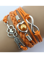 Orange Halloween Cupid's Arrow Heart Pearl Leather Rope Multi-Layer Bracelet