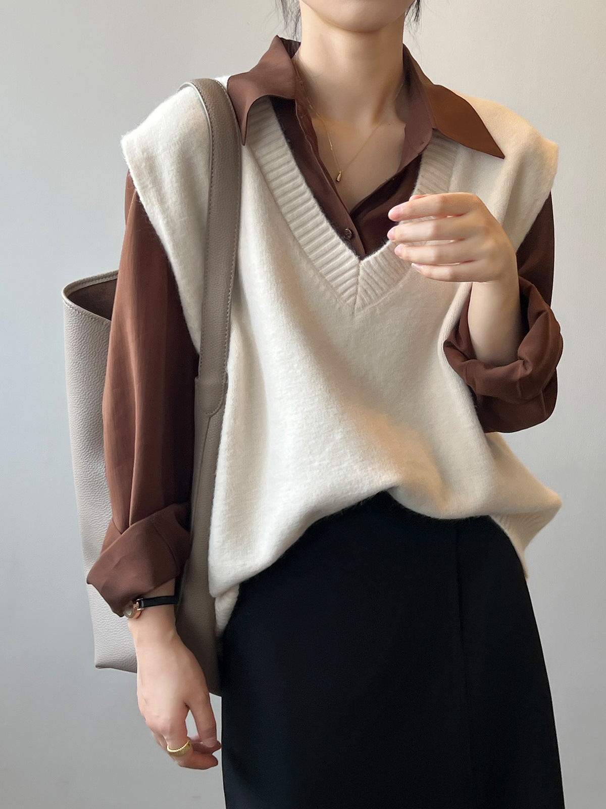 V-Neck Soft Waxy Loose Knit Vest