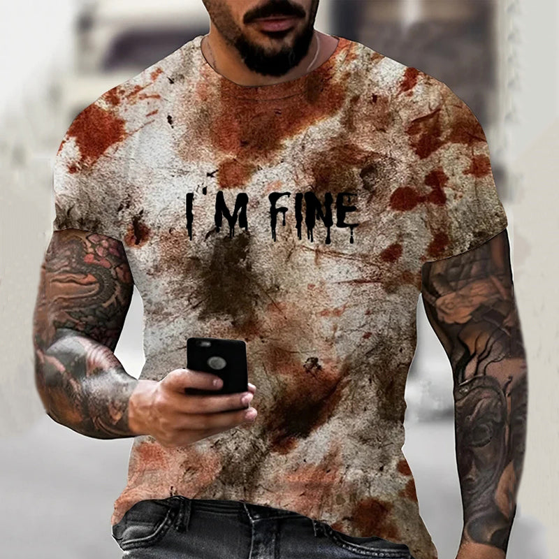 Men's Bloody I'm Fine Halloween Print T-Shirt