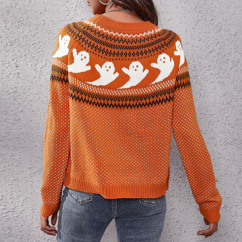 Vintage Halloween Ghost Polka Dot Sweater