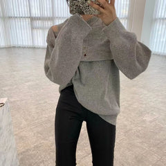 Retro niche irregular off-the-shoulder sweater