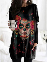 Casual Floral Queen Of The Dead Print Tunic