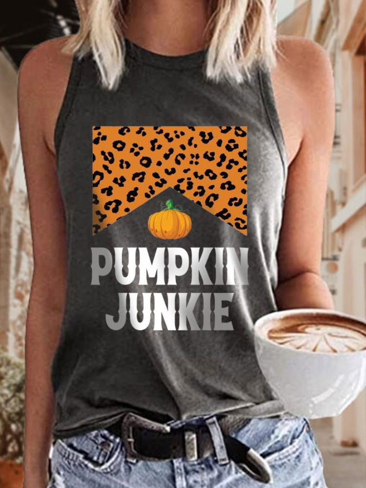 Halloween Pumpkin Junkie Print Casual Tank Top