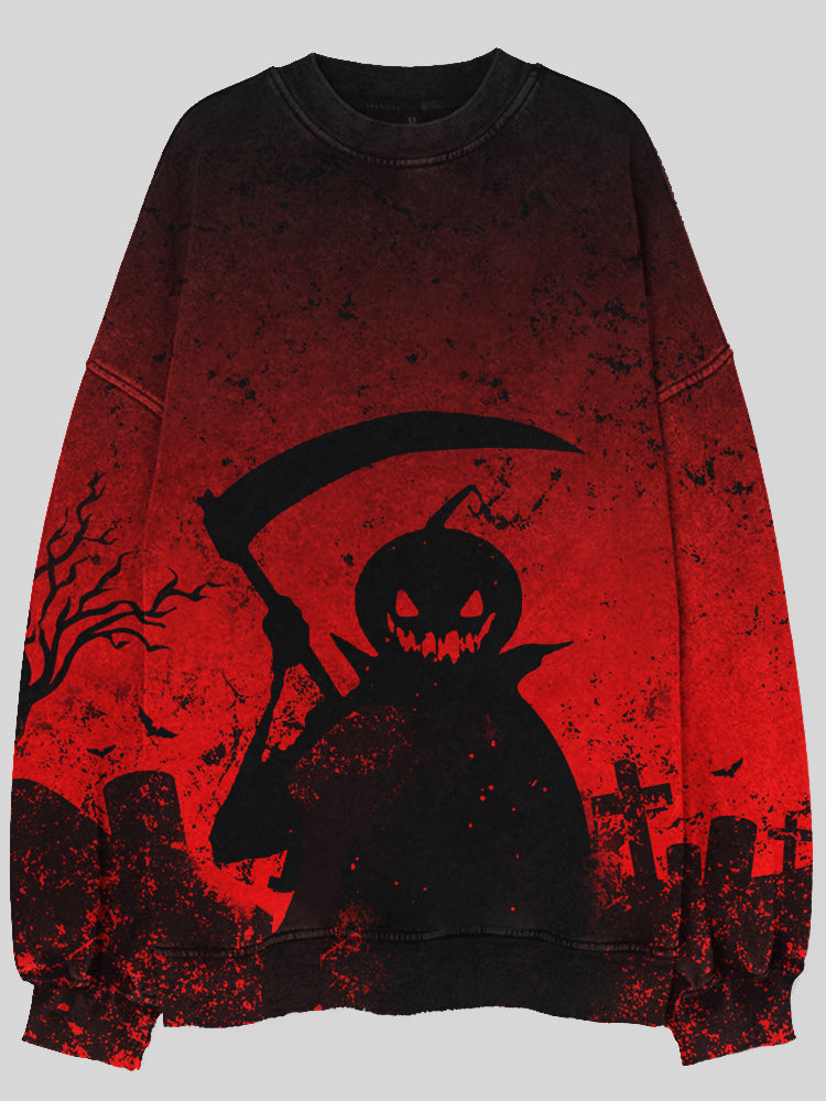 Halloween Scary Pumpkin Skull Face Print Sweatshirt