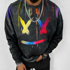 Retro Style Smiley Print Casual Sweatshirt