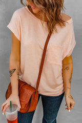 Women's Pink Pocketed Short Sleeve Tee with Side Slits