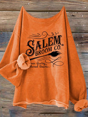 Halloween Salem Broom Co. Casual Long Sleeve Sweatshirt