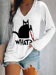 Halloween Black Cat With Bloody Knife T Shirt