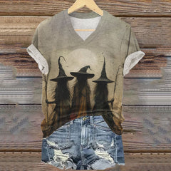 Women's Witches Print V Neck T-Shirt