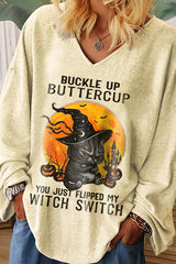 Loose Cat Print Long Sleeve T-Shirt
