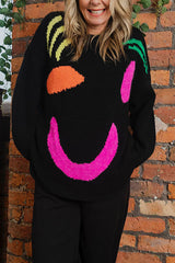 Feel Good Knit Colorful Smiley Face Loose Pullover Sweater