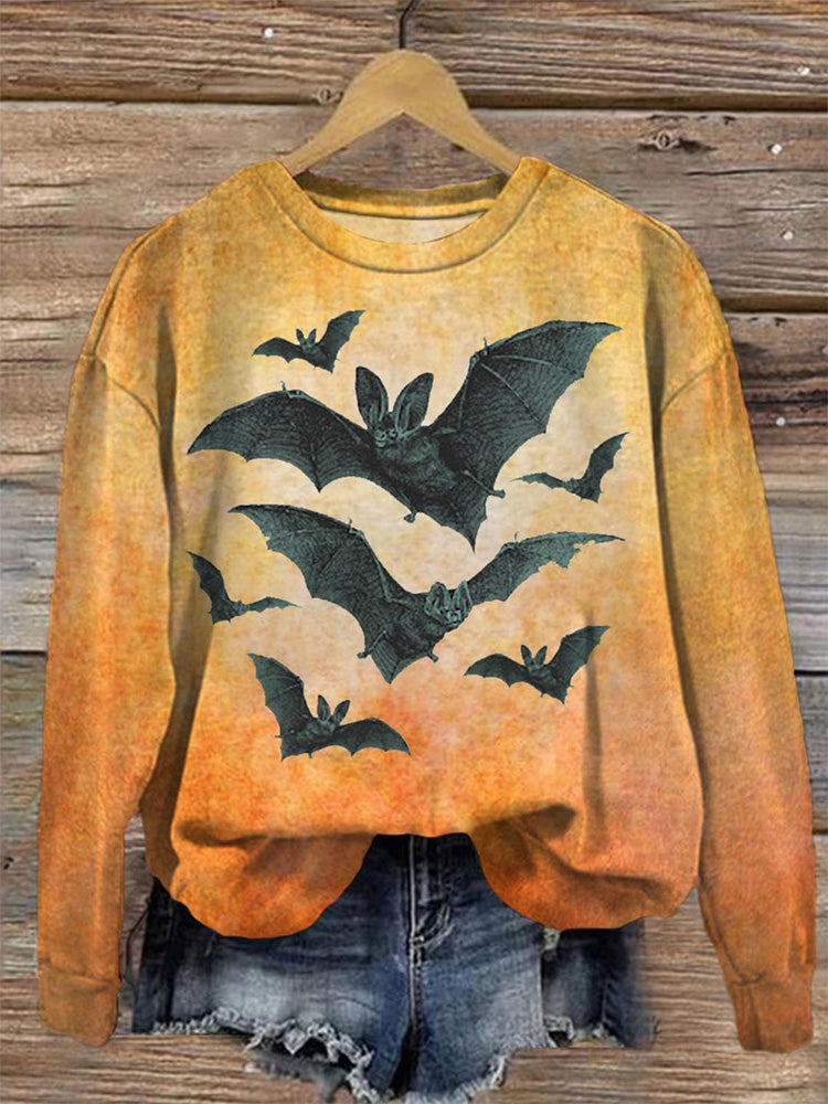 Women's Casual Halloween Bat Print Sweatshirt