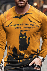 Men's Halloween Cat Print Long Sleeve T-Shirt