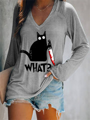 Halloween Black Cat With Bloody Knife T Shirt