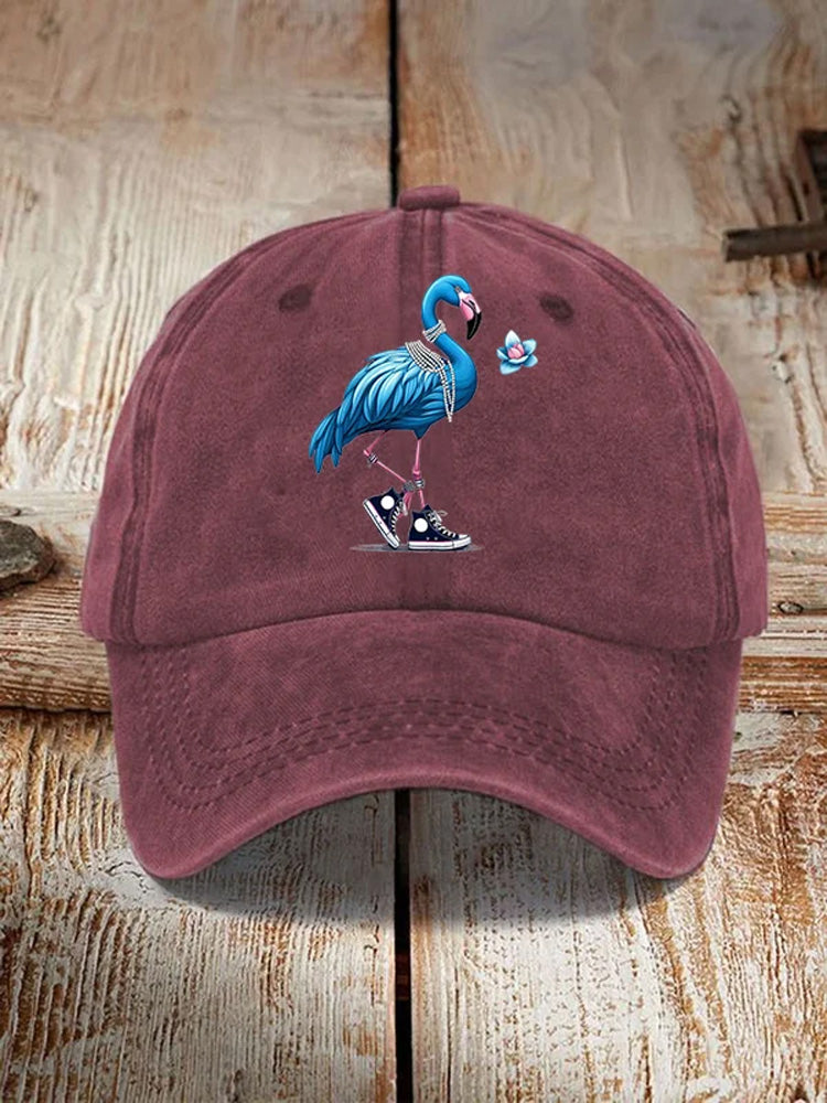 Pearl Necklace Canvas Shoes Flamingo Print Hat