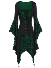Halloween Gothic Skull Print Lace Stitching Dress