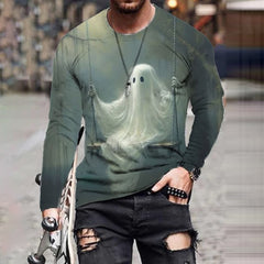 Halloween Ghost Mens Print Long Sleeve T Shirt