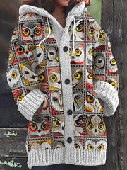 Block Owl Print Women's Cardigan Sweater