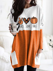 Halloween Print Crew Neck Panel Casual Tunic