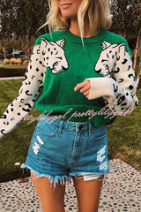 Always Spot Leopard Print Crew Neck Long Sleeve Sweater