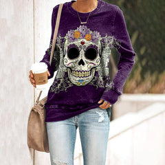 Skull Floral Print Long Sleeve T-Shirt