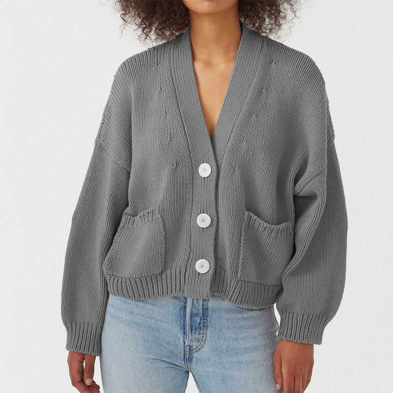 Single-Breasted V-Neck Pocket Knit Cardigan