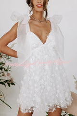 Blooming Love Floral Applique Tulle Organza Mini Dress