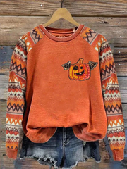 Halloween Pumpkin Geometric Printed Women's Sweatshirt