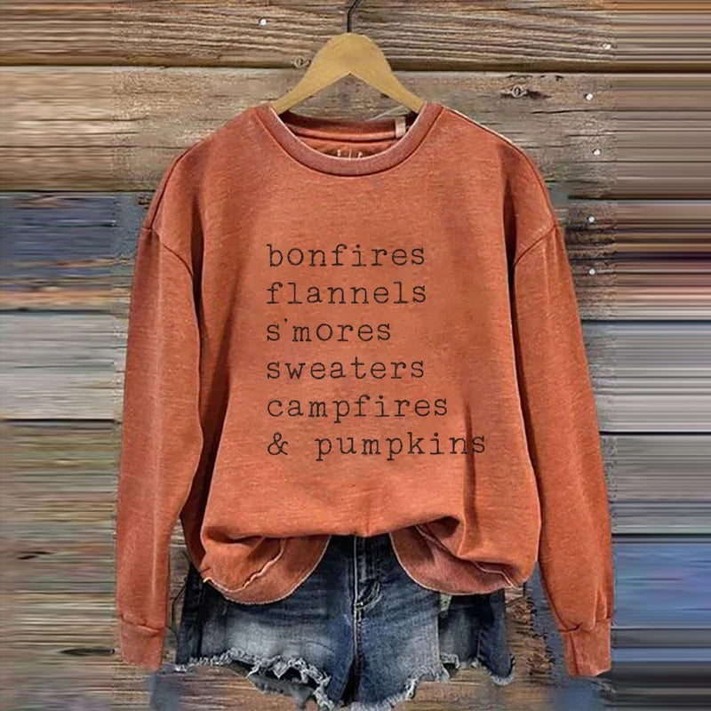 Bonfires Flannels S'mores Sweaters Campfires And Pumpkins Print Sweatshirt