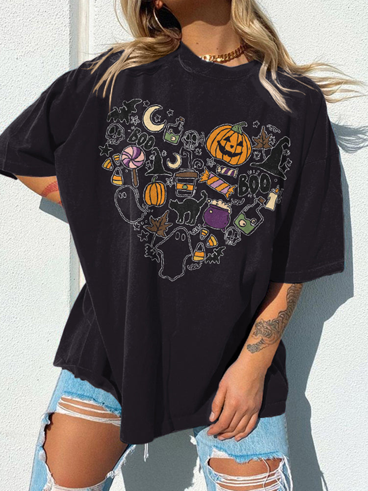 Boo Cat Print Short Sleeve T-Shirt