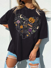 Boo Cat Print Short Sleeve T-Shirt