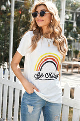 Women's Cute White Rainbow Letter Print Short Sleeve T-shirt