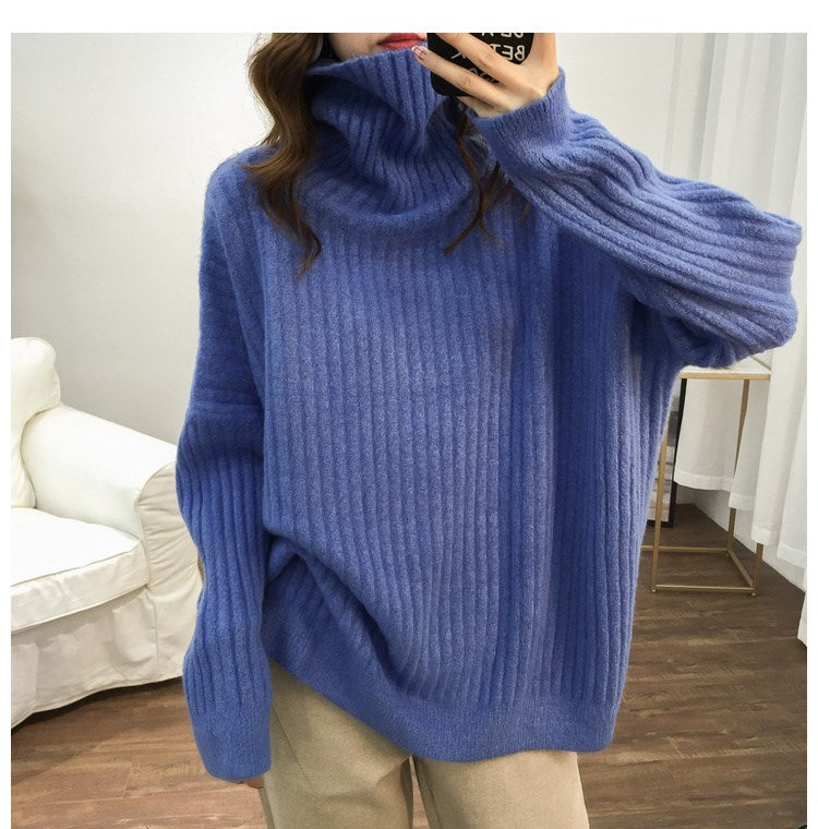 Turtleneck Lazy Pit Strip Retro Sweater