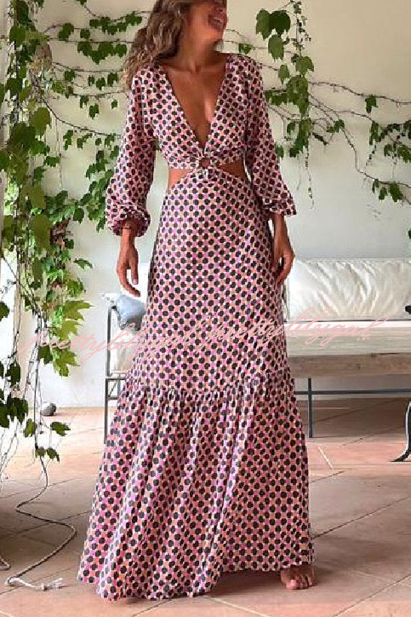 Serene Dreams Printed Side Cutout Elastic Waist Maxi Dress