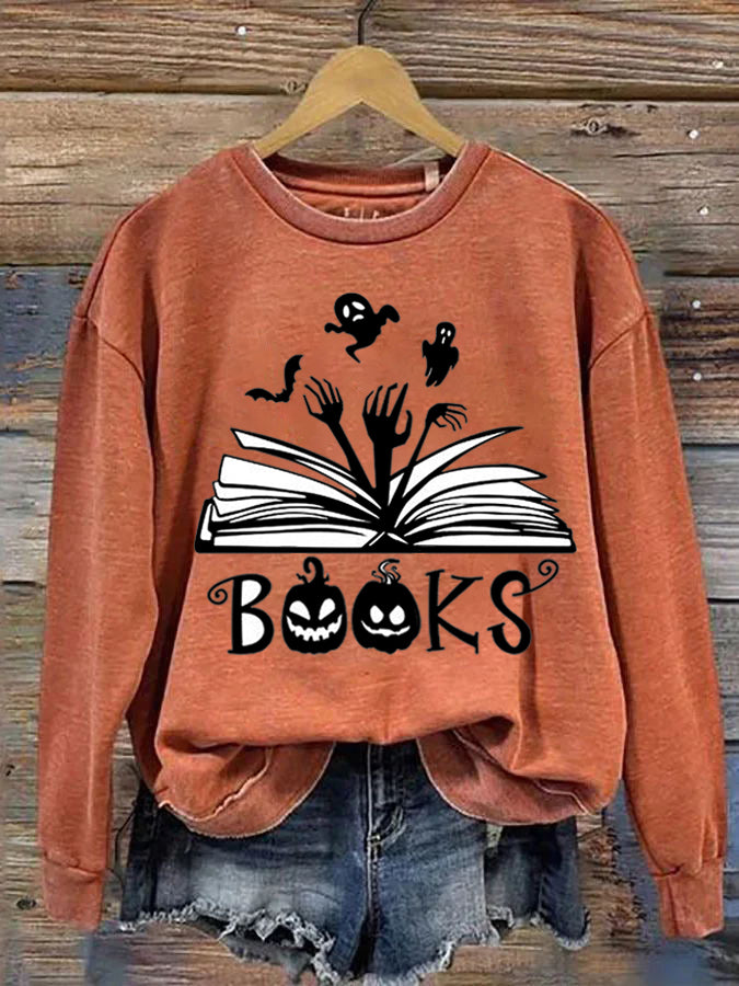 Halloween Pumpkin Book Print Sweatshirt