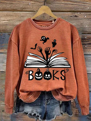 Halloween Pumpkin Book Print Sweatshirt