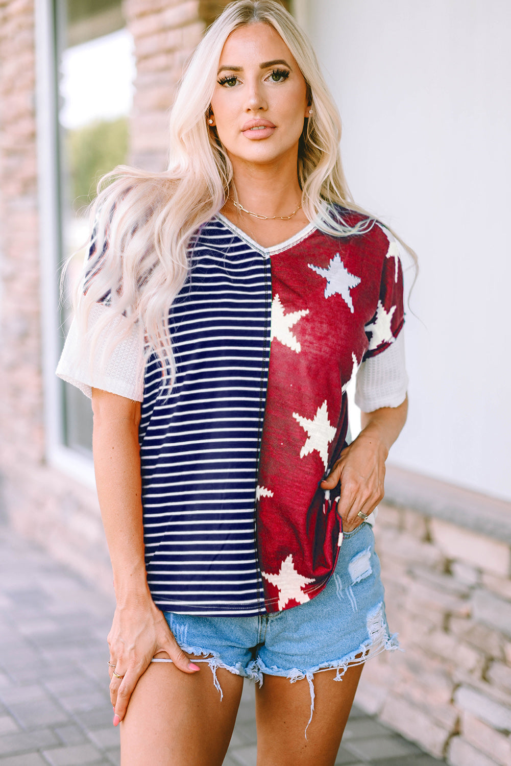 Women's Stripes Stars Print Knit Top