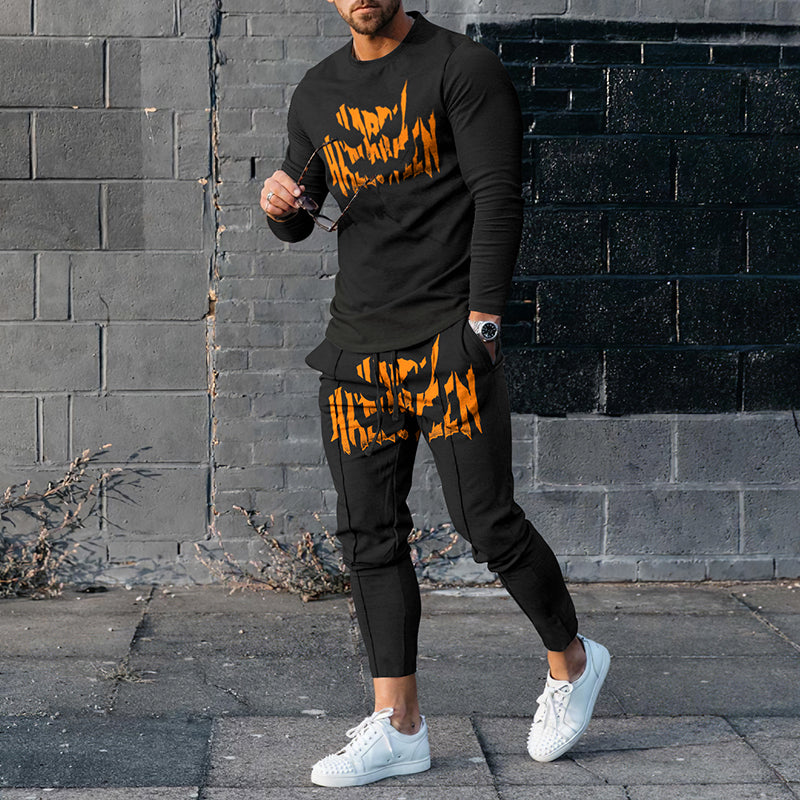 Black Halloween T-Shirt And Pants Two Piece Set