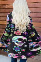 Cashew Flower Skull Print Long Sleeve Cardigan