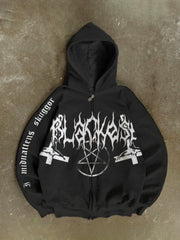 Black Metal Band Print Men's Zipper Sweatshirt